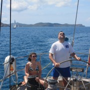 Couple sailing down the Sir Francis Drake Channel BVI