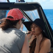 Model gets makeup touchups Model gets makeup touchups