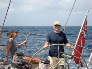 Couple onboard Pacific Wave in the Grenadines
