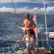 Couple onboard Pacific Wave in the British Virgin Islands
