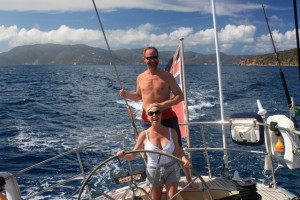 Couple onboard Pacific Wave in the British Virgin Islands