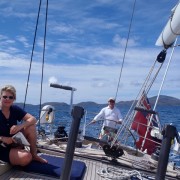Couple onboard Pacific Wave in the BVI