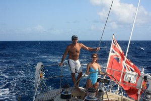 Couple charter sailing off the BVI