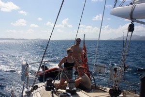 Honeymoon couple sailing in the BVI onboard Pacific Wave
