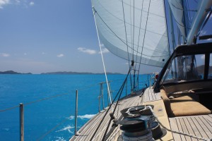SY Pacific Wave sailing down the Sir Francis Drake Channel BVI