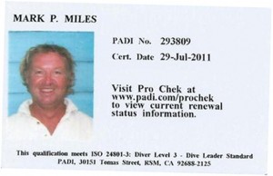 Mark Miles Padi Dive Master Card