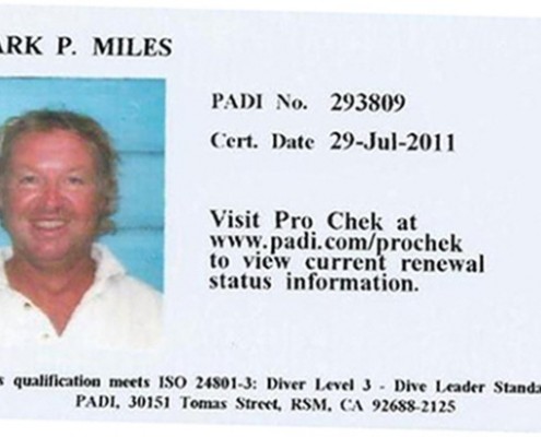 Mark Miles Padi Dive Master Card