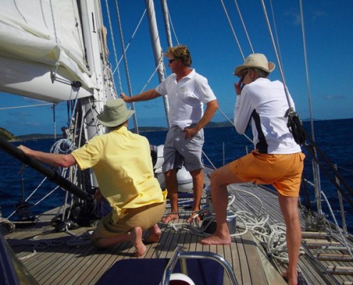 Explaining about sailing to our Charter Guests onboard Pacific Wave