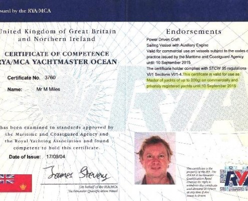 Mark Miles MCA Yachtmaster Ocean