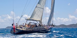 SY Pacific Wave sailing down the Sir Francis Drake Channel British Virgin Islands