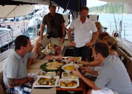 Judges and Photographer Interviewing Mark Miles at the Antigua Charter Yacht Show
